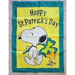 Peanuts Snoopy St Patrick's Day Embroidered Yard Flag One Sided Banner Woodstock